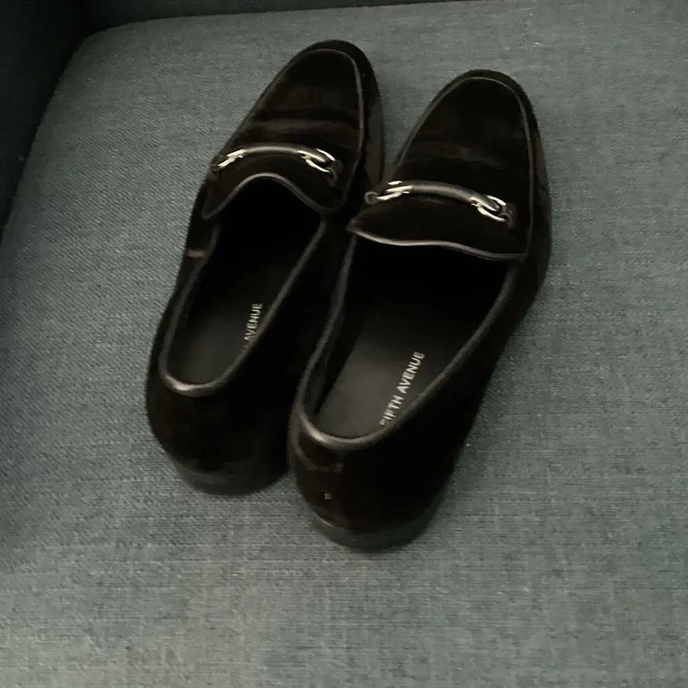 Saks Fifth Avenue Black Velvet Bit Loafers Evening Shoes Mens 7.5M DOLO-1